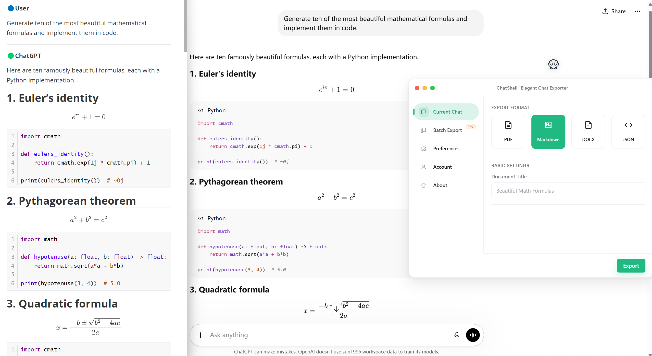 ChatShell docs and export guides