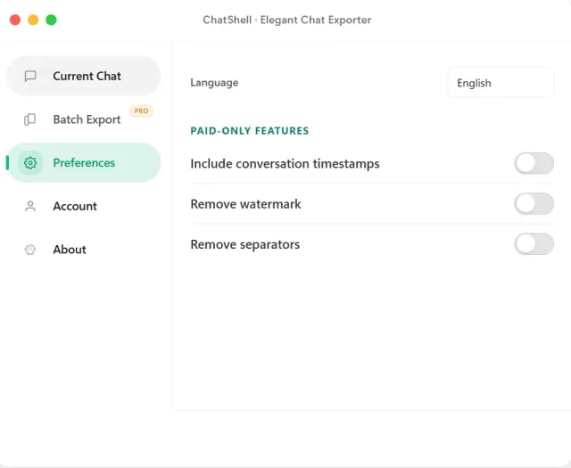 Preferences settings